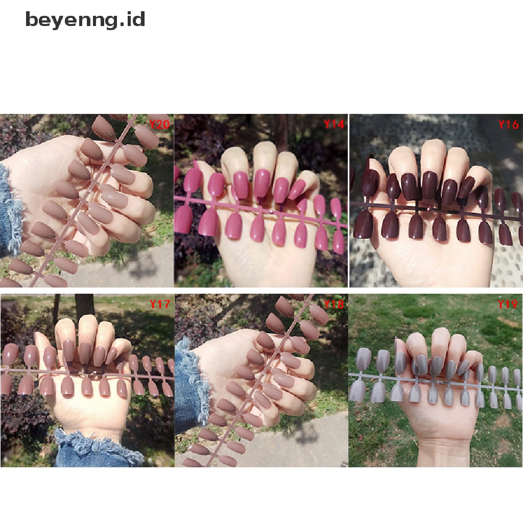 24pcs Kuku Palsu Bahan Akrilik Gel Gaya Perancis Untuk Nail Art