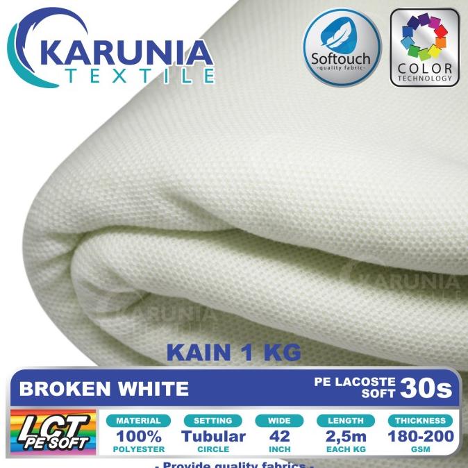 PE Lacoste 30s | Broken White | Kain Kaos | Karunia Textile