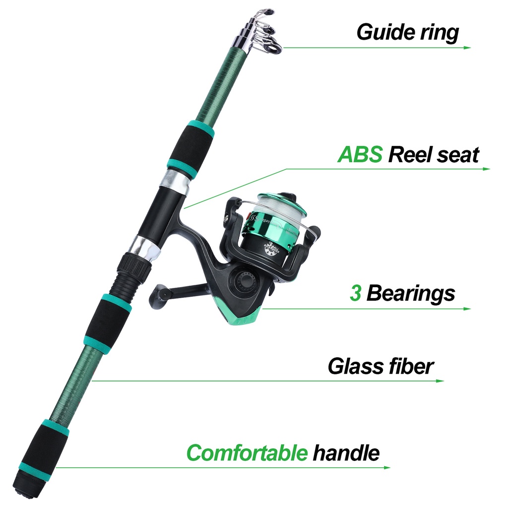 Spinning Rod Dengan ABS Reel Seat Dan 3 BB Tinggi Gear Ratio 5.5: 1 Spinning Reel Set Untuk Tangan Kiri/Kanan Untuk Freashwater