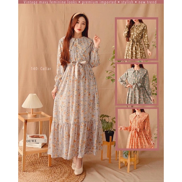 YUNA shabby dress maxy kerah korea