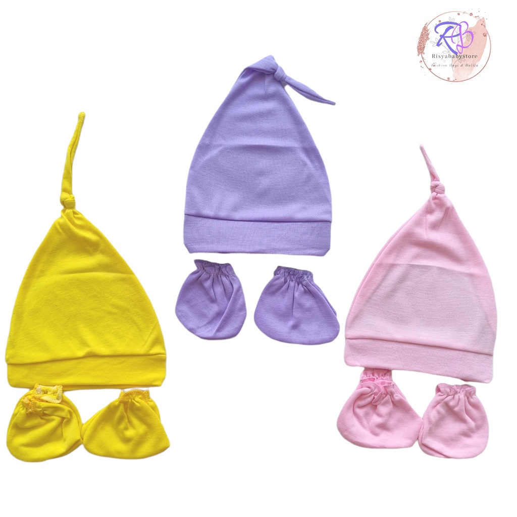 3pcs topi set sarung tangan dan kaki bayi newborn / perlengkapan bayi baru lahir