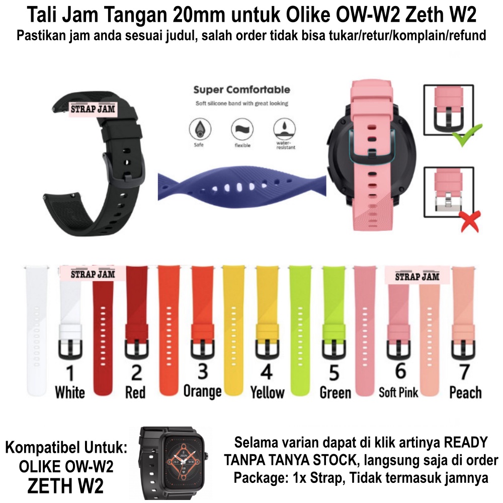 RTS Tali Jam Smartwatch Olike OW-W2 Zeth W2 - Strap 20mm Rubber Silikon Buckle Hitam