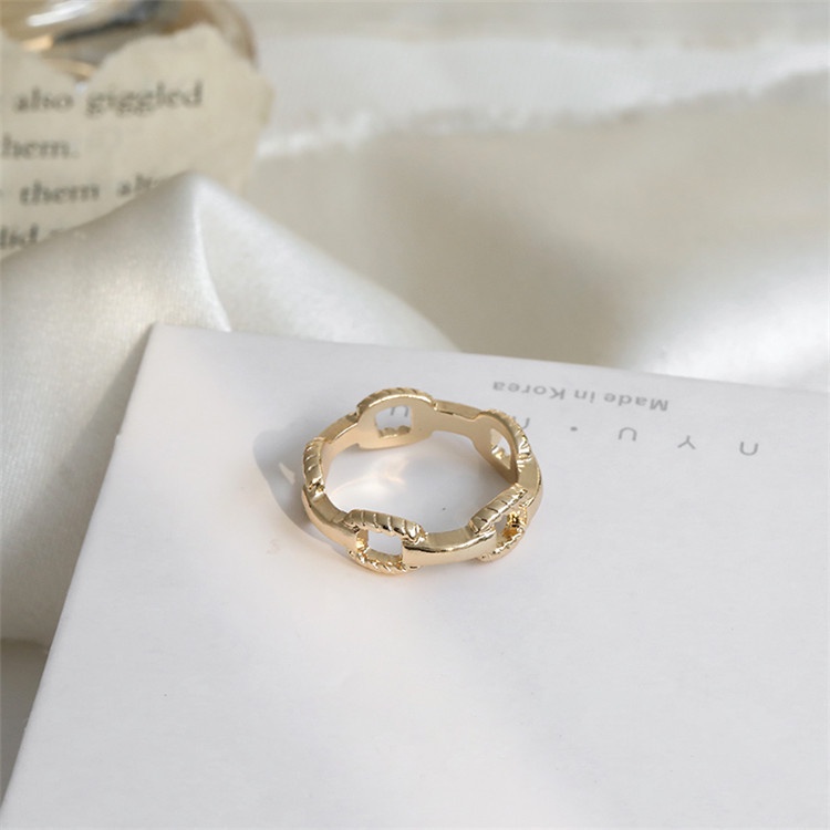 Statement Chain Metal Finger Ring for Women Gold Color Adjustable Opening Ring Copper Jewelry