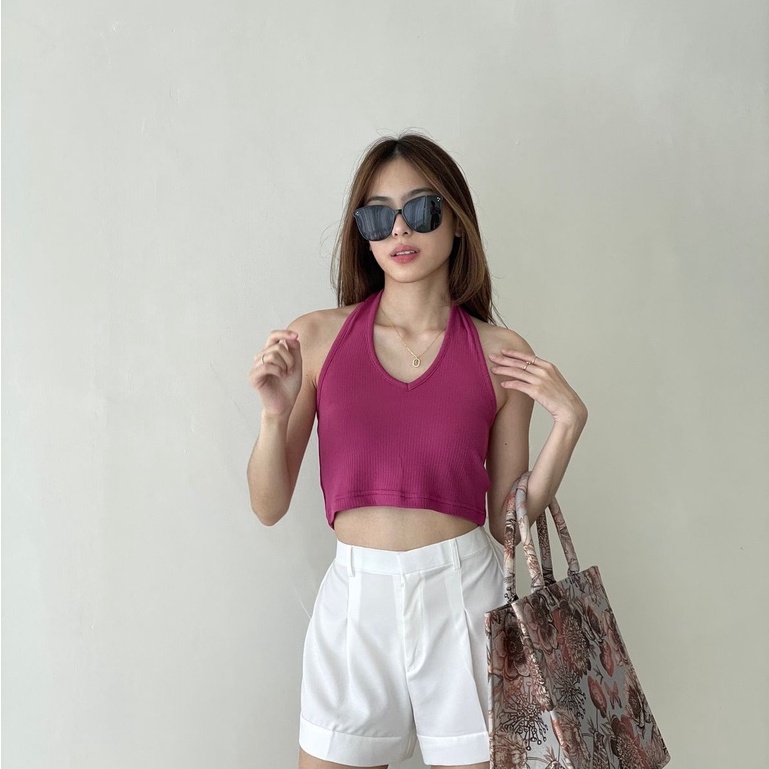 Gemma Halter Crop Top —— Ocha Wear | Two toned Knit Tanktop | Atasan Wanita Murah Berkualitas | Trendy Summer Camisole