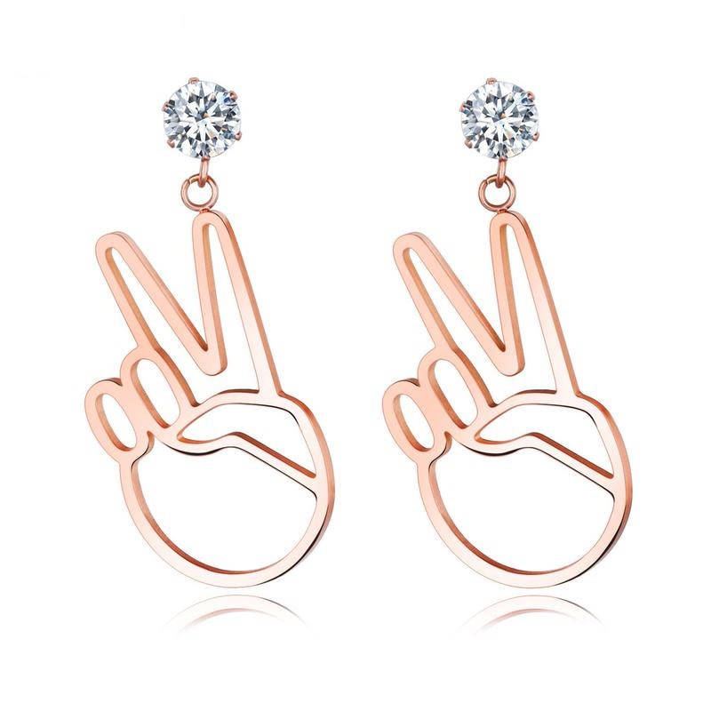 Anting Titanium Rose Gold Asli Wanita Fashion Anti Karat Murah AA031 motif jari lucu cute keren