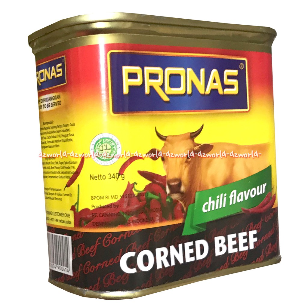 Pronas Corned Beef Chilly 340 gr makanan olahan daging sapi yang dikalengkan rasa pedas