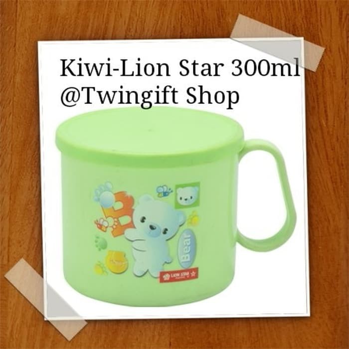 Gelas/Mug Plastik Tutup, Lion Star-Kiwi Mug, 300 ml.(KHUSUS GOJEK).