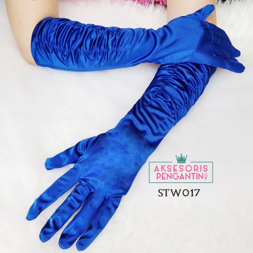 [BISA COD] SARUNG TANGAN AKSESORIS PENGANTIN WEDDING GLOVES SATIN PANJANG BIRU STW017