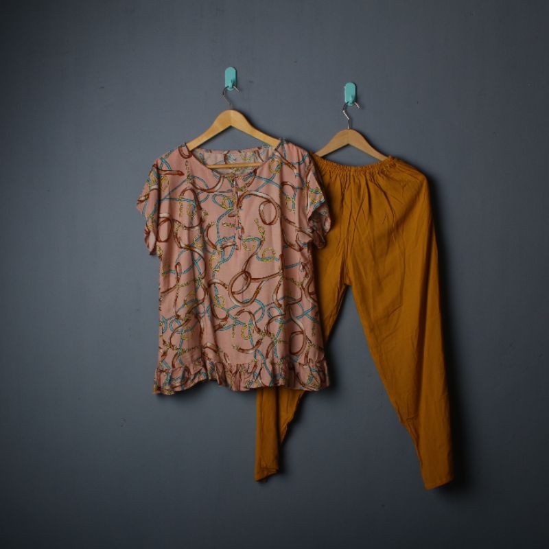 piyama lengan lendek celana panjang bawahan rempel busuj