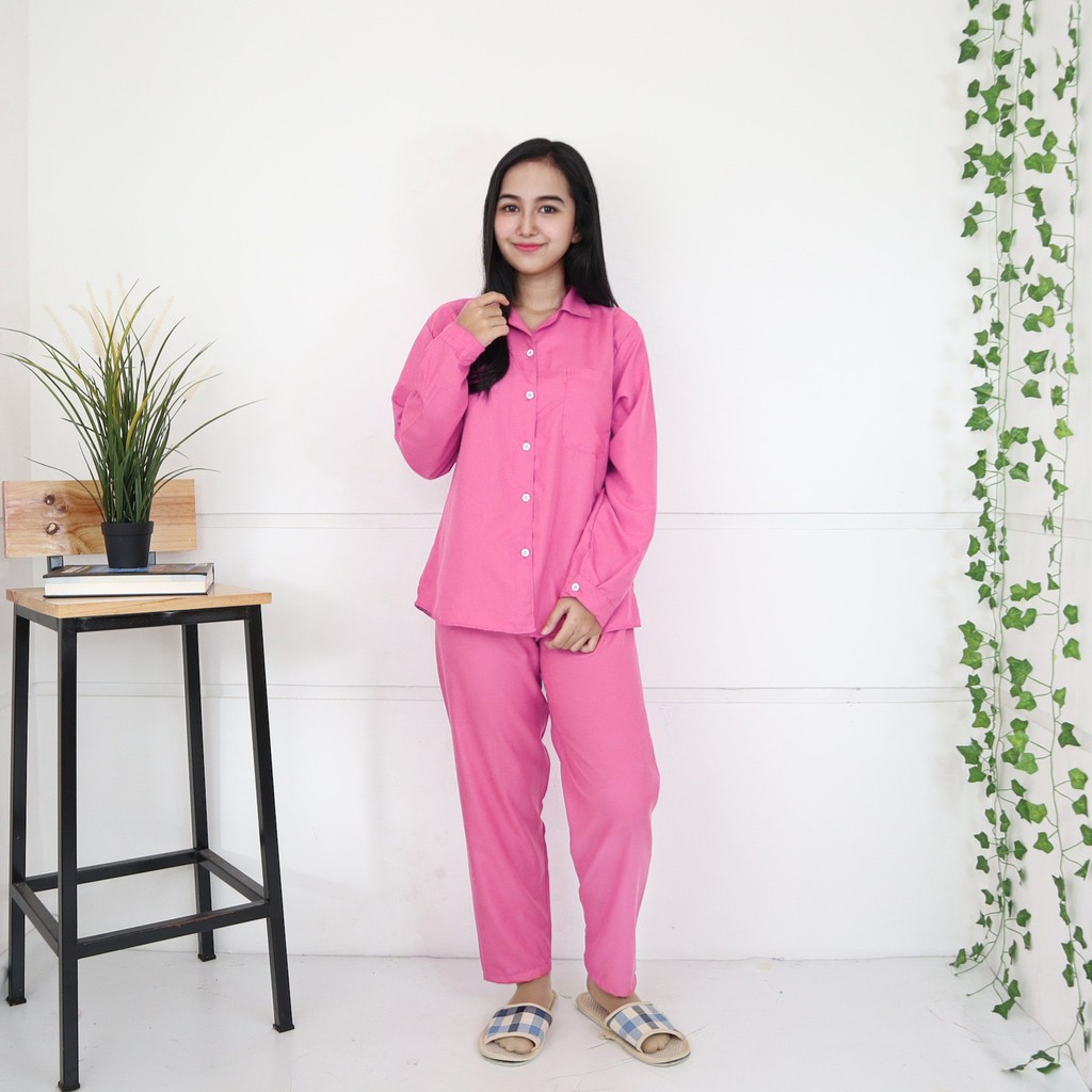 IZANY Piyama Lengan Panjang / PP allsize Polos Plain-PINK PLAIN