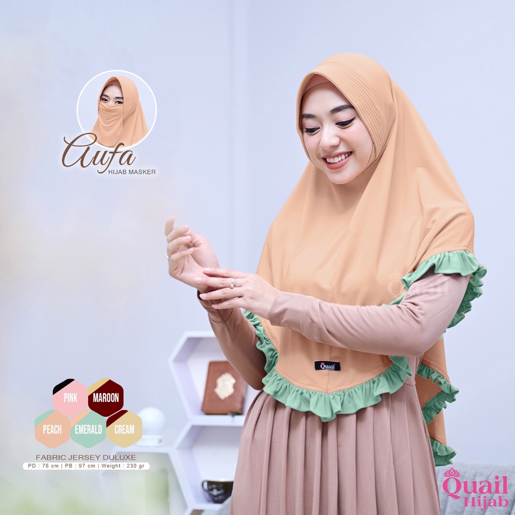 AUFA Daily bergo masker aksen rempel Quail Hijab casual