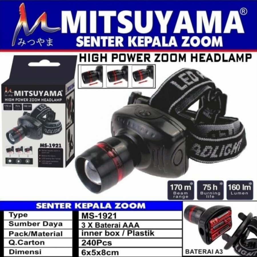 MITSUYAMA MS 1921 SENTER KEPALA CAHAYA PUTIH BISA ZOOM HEADLAMP LED