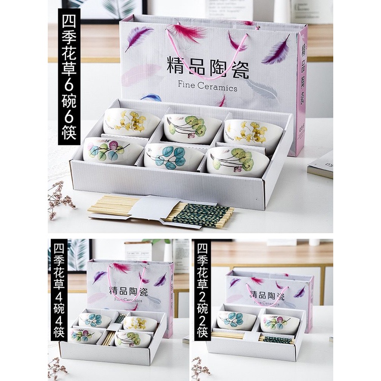 2mangkuk + 2pasang sumpit Japanese Bowl Set Mangkok Sumpit Set Alat Makan Gaya Jepang Souvenir Kado Bingkisan Mangkuk-4