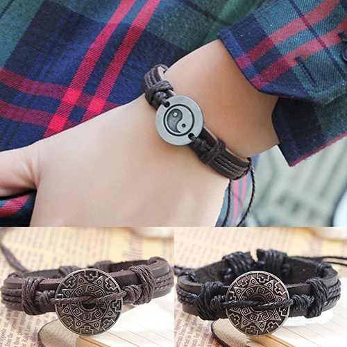 Hu Hu Hu Hu Hu Alat Bantu Pasang Kacamata♡ Gelang Tangan Kulit Imitasi Motif Yin Yang Bahan Alloy Untuk Priawanita