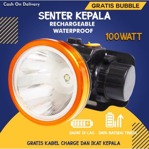 Senter Kepala 100 Watt / 150 Watt / 300 Watt LED Headlamp Super Terang Outdoor Anti Air Waterproof Zoom