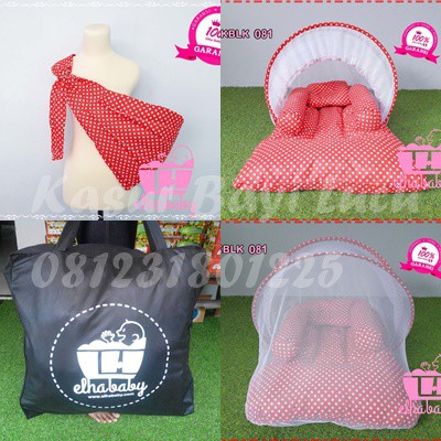 Kasur Lipat Bayi Elhababy Dan Gendongan Baby Murah Motif Polka Merah Bonus Tas Cantik