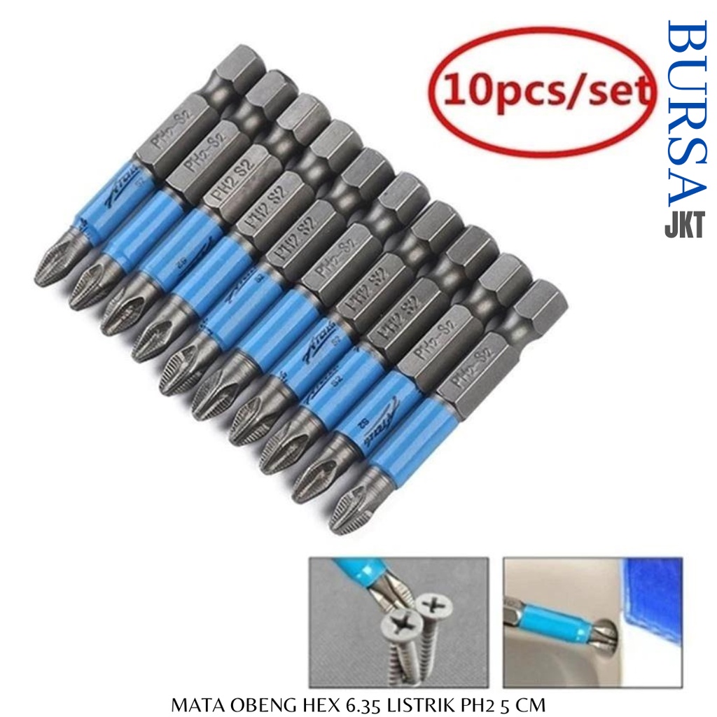 MATA OBENG HEX 6.35 PH1 PH2 MAGNETIC SCREWDRIVER BIT ANTI SLIP SET ISI 10 PC