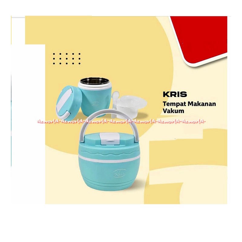 Kris Vakum Thermal 1L Tempat Makanan Anti Tumpah Menjaga Suhu Kedap Udara Lunch Box Warna Biru Blue Krischef Lunchbox Model Tabung 1set Dengan Sendok Makan 1 Litter