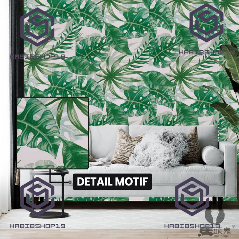 Wallpaper Sticker Dinding Monstera Hijau Daun Salak 10mx45cm