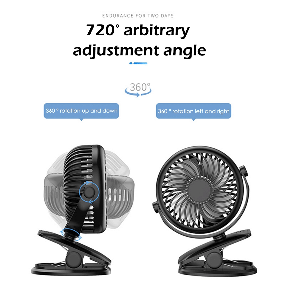 Kipas Angin Mini Portable Mute 720 Degree Rotation Third Gear Chargeable Fan with 2000mAh Battery