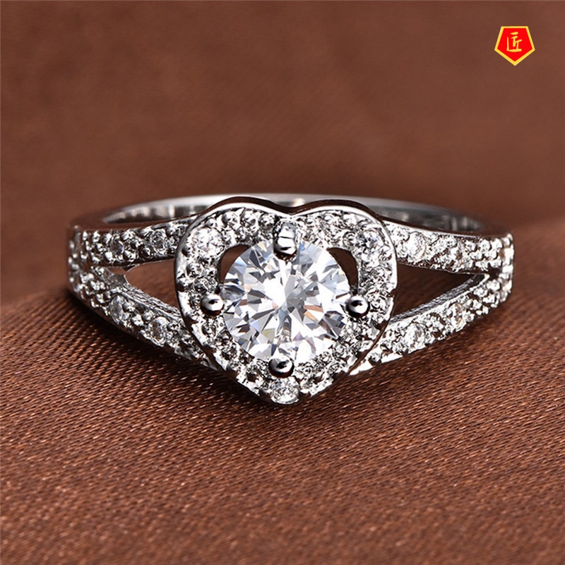 [Ready Stock]Full Diamond Heart-Shaped Ring Female Classic Personality