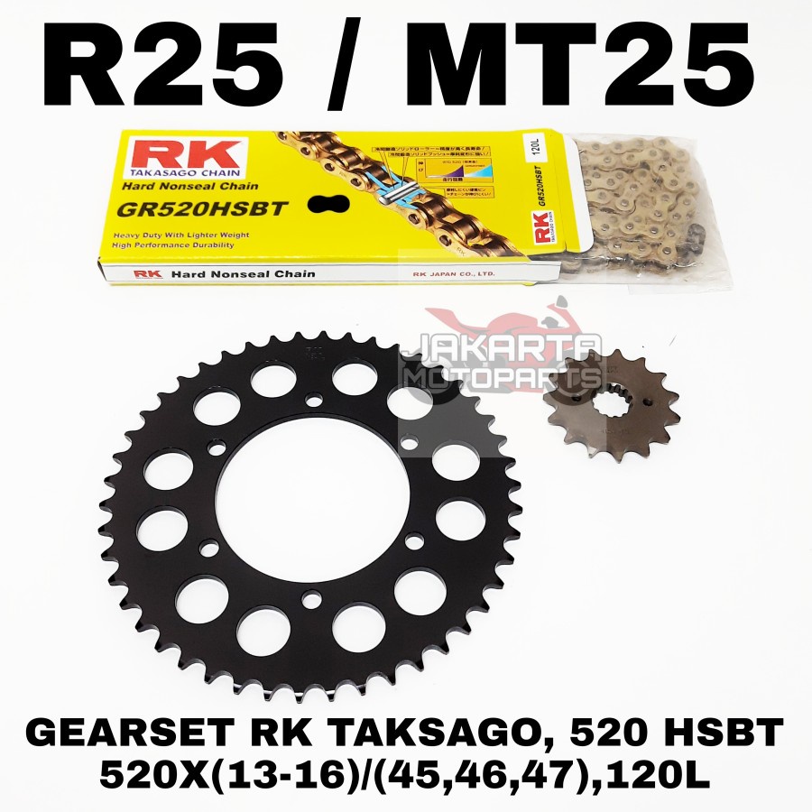 GEARSET GIRSET RK TAKASAGO 520 RANTAI GOLD HSBT HEAVY DUTY R25 MT25