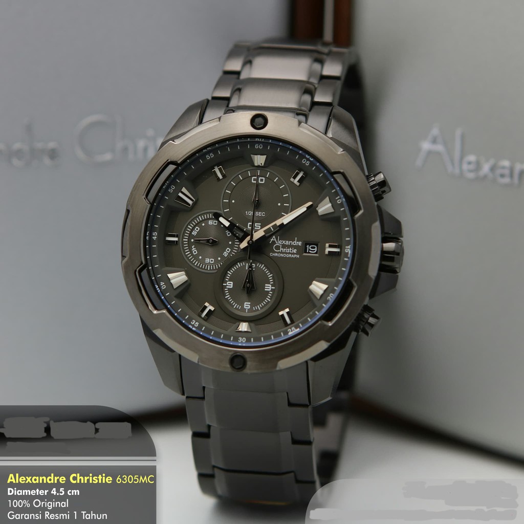 Jam Tangan Pria Alexandre Christie AC 6305 MC BIPBA Chronograph Full Black Stainless Original