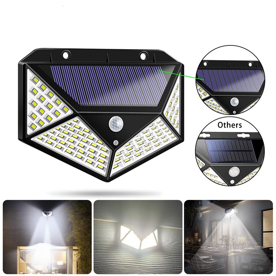 Lampu Solar 100 Led Solar Cell Emergency Outdoor Light Lampu Sensor Gerak Lampu Dinding 3 Mode