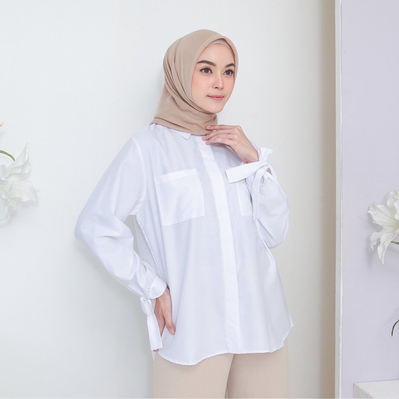EVONNE Popline Shirt White Oversize Pattern