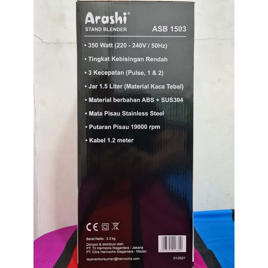 ARASHI ASB-1503 Stand Blender Glass 1.5 Liter 2IN1