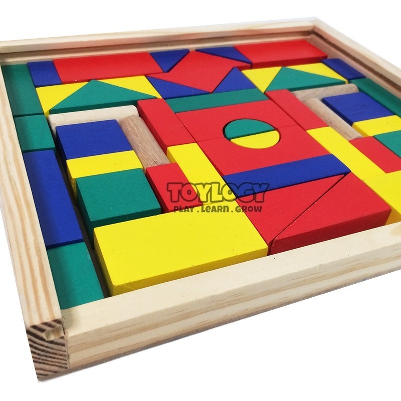 Mainan Edukasi Anak City Block Kayu Balok Warna Susun Blok Bangun Box-2