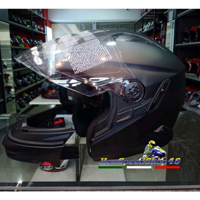 HELM ZEUS ZS613C MODULAR MATT  WHITE PUTIH BLACK ZS 613C MUZZLE MODULAR HELMET