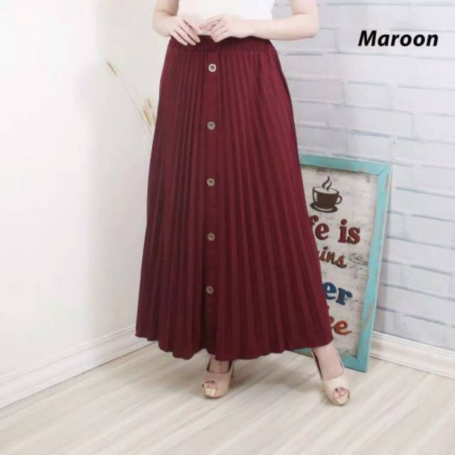 ROK WANITA PLISKET VARIASI KANCING DEPAN - BAHAN HYGET SYPER ( PREMIUM )