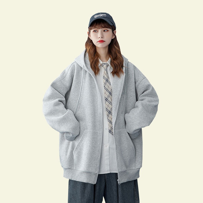 Jaket wanita Korean hoodie Zipper sweater Grey jaket polos big size M L XL XXL XXXL XXXXL XXXXXL