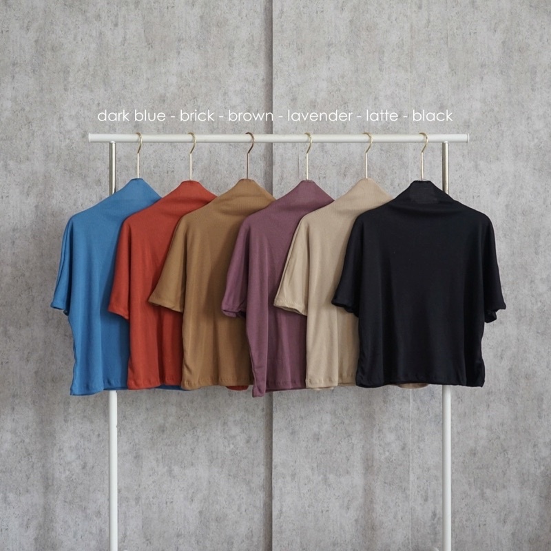 EZCA TOP BAJU ATASAN BLOUSE WANITA LENGAN PENDEK BAHAN RIB RAJUT KNIT TURTLENECK TURTLE NECK POLOS DARK BLUE BRICK ORANGE BATA BROWN LAVENDER PURPLE LATTE CREAM NUDE BLACK ARMY LIGHT GREEN PASTEL GREEN TEA FUCHSIA SHOCKING PINK GREEN WHITE GREY-6