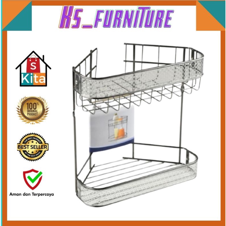 Rak dinding kamar mandi sudut 2 tingkat/rak besi sudut kamar mandi