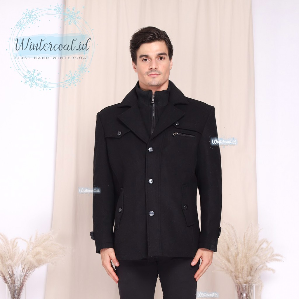 XAVIER Men Wool Coat BLACK L-7XL Winter Mantel pria cowok musim dingin big size jumbo plus size