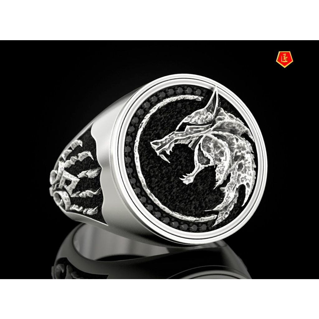 [Ready Stock]Men's Retro Two-Tone Wolf Ring