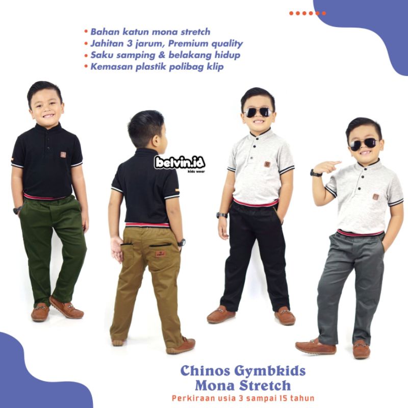 GymbKids (2-15Tahun) Celana Panjang Chino Chinos Katun Anak Laki Cowok Kwalitas Premium