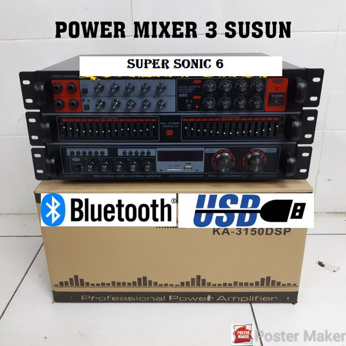 POWER MIXER BLACKSPIDER 3 SUSUN USB SD BLUETOOTH EQ BBE BARU