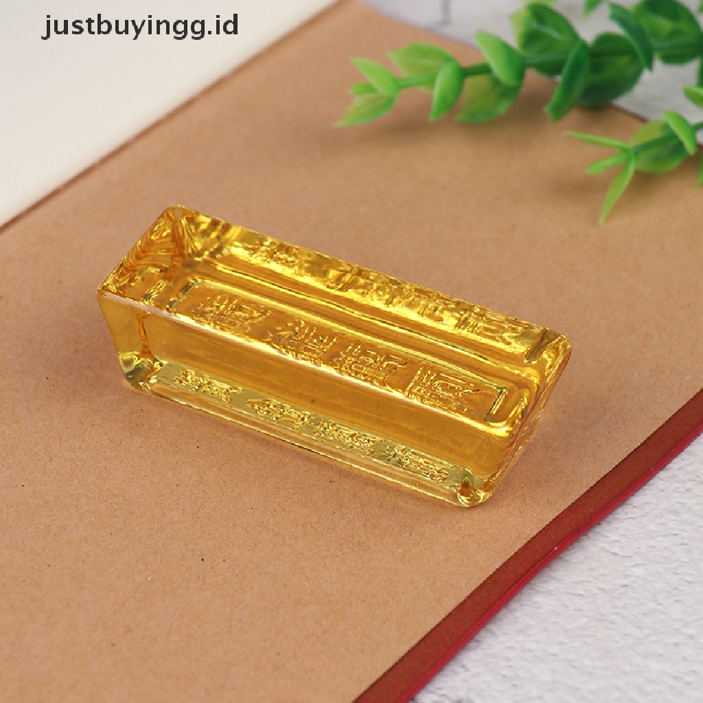 1pc Feng Shui Kristal Kuning Emas Ingot Gaya China Untuk Dekorasi Rumah