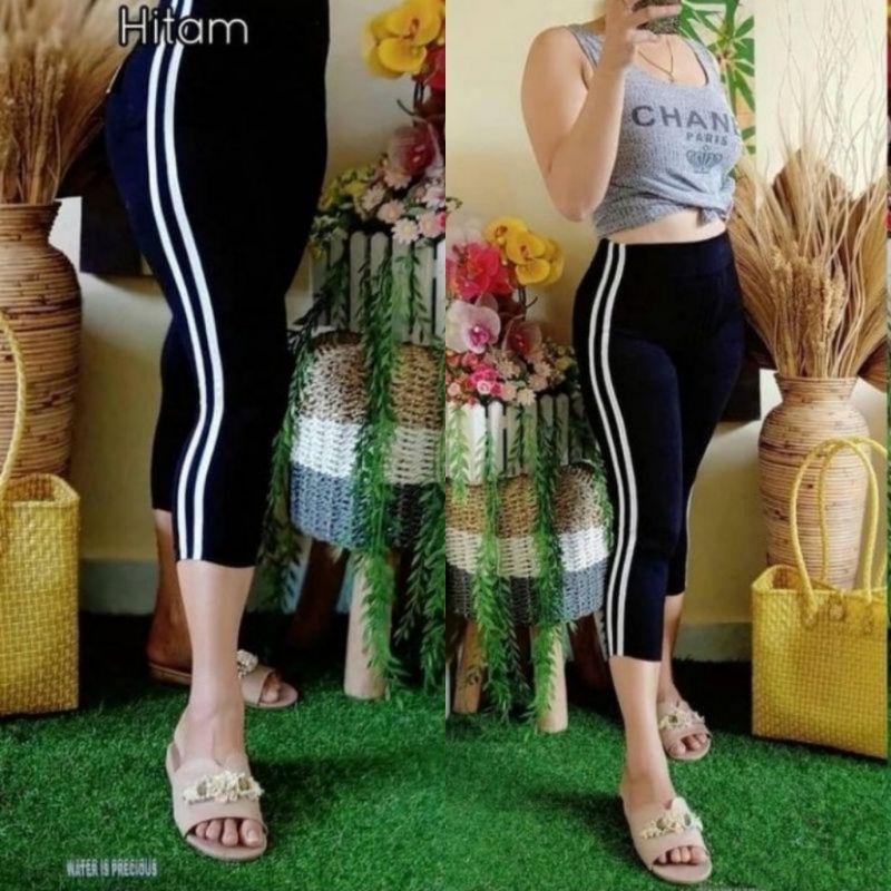 Legging 7/8 Wanita  List 2 Putih Fit S-XXL (Bb 40-80 kg)