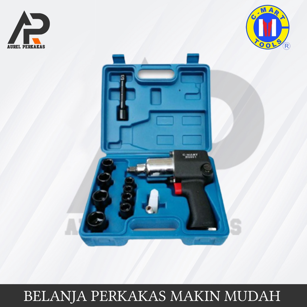 Air Impact Wrench 1/2" Set Mesin Bor buka baut angin. Pneumatic socket