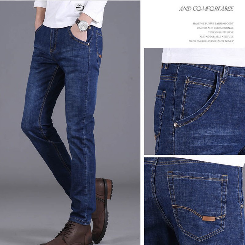 Denim Celana jeans pria original bisnis kasual panjang standar celana cowok warna hitam dan biru murah jeans terbaru