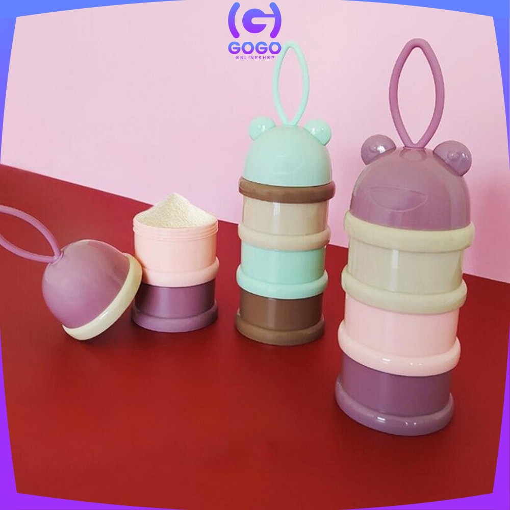 GOGO-C122 Wadah Tempat Susu Bubuk Bayi Travel 4Tingkat Milk Powder Container Karakter Kotak Susu Bubuk