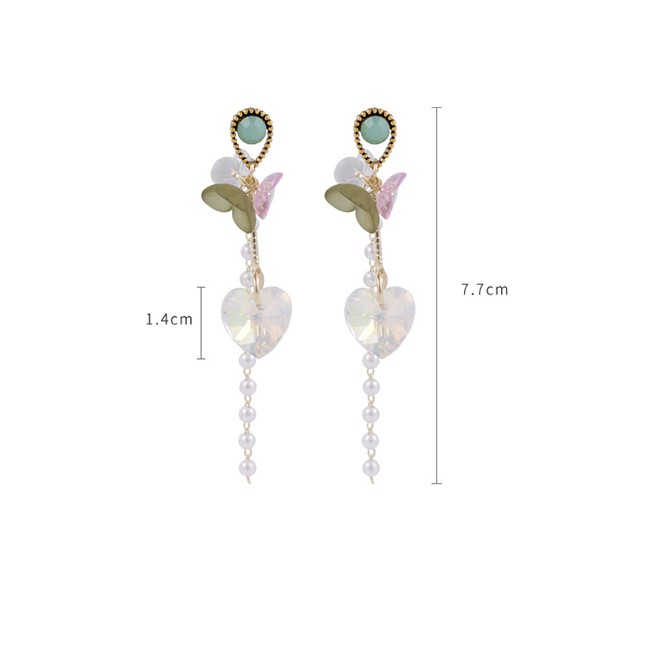 LRC Anting Tusuk Fashion Color Mixing Handmade Crystal Three-dimensional Laser Love Flower Earrings