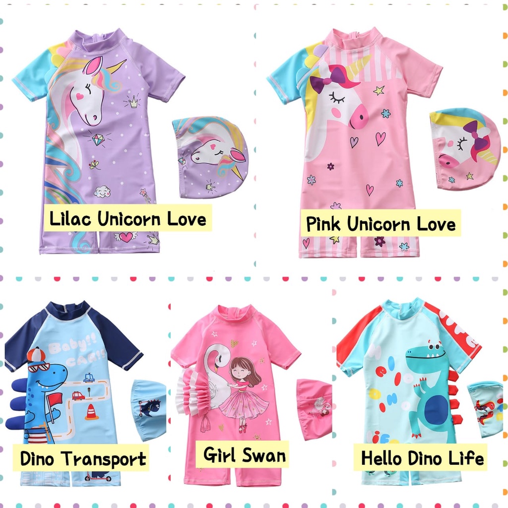 Pakaian Renang Anak Laki Laki Perempuan / Baju Renang Anak / Setelan Renang Anak Karakter / Swimming Clothes