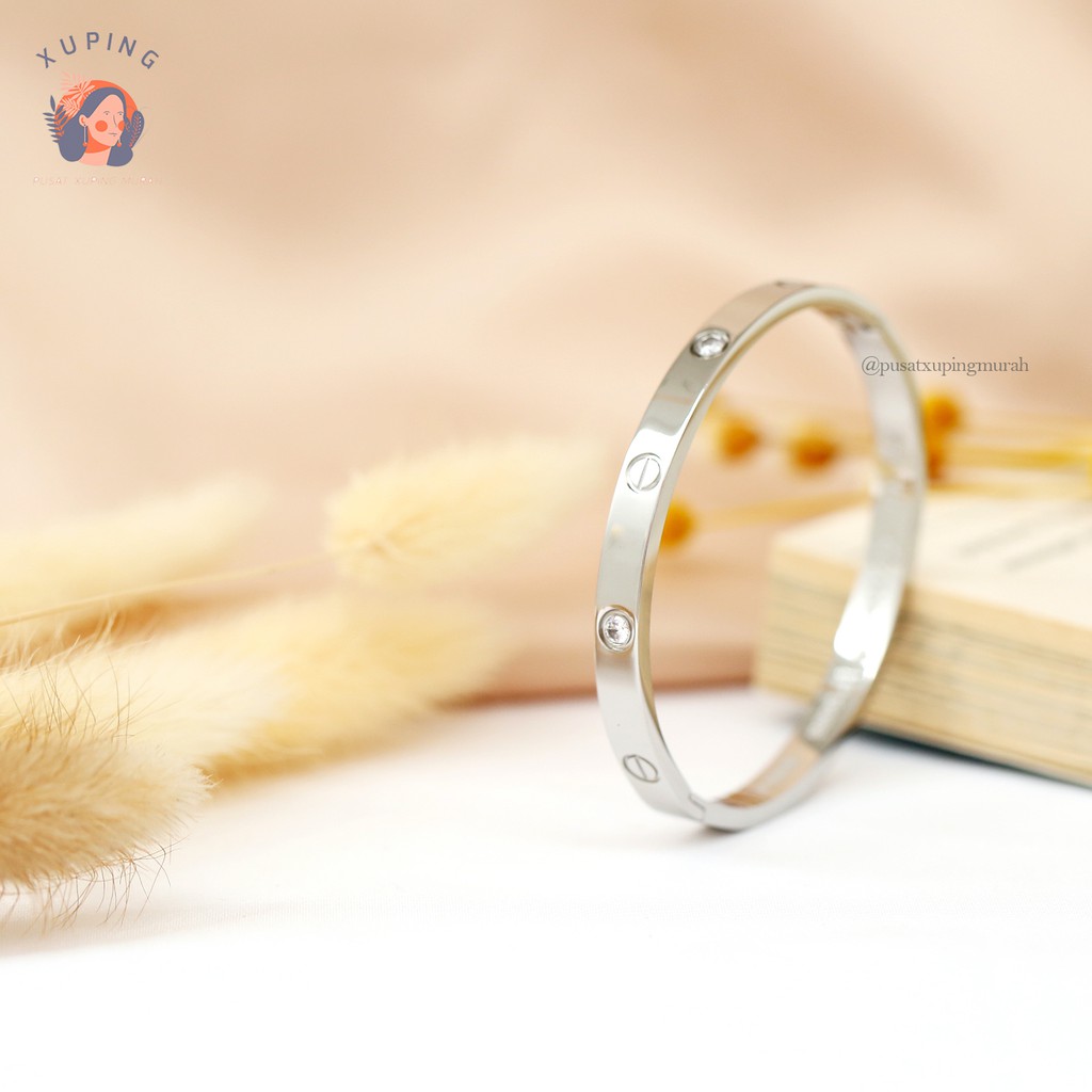 CARTIER GELANG TITANIUM PERMATA PERHIASAN PREMIUM QUALITY POLOS STAINLESS STEEL XUPING ALOY