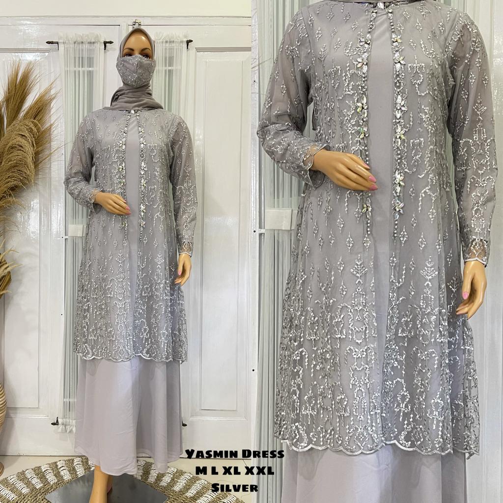 Permata Olshop / Yasmin Dress JN / Gamis Pesta Mewah / Kebaya Gamis Modern / Kebaya Terbaru / Kebaya Modern / Dress Kondangan