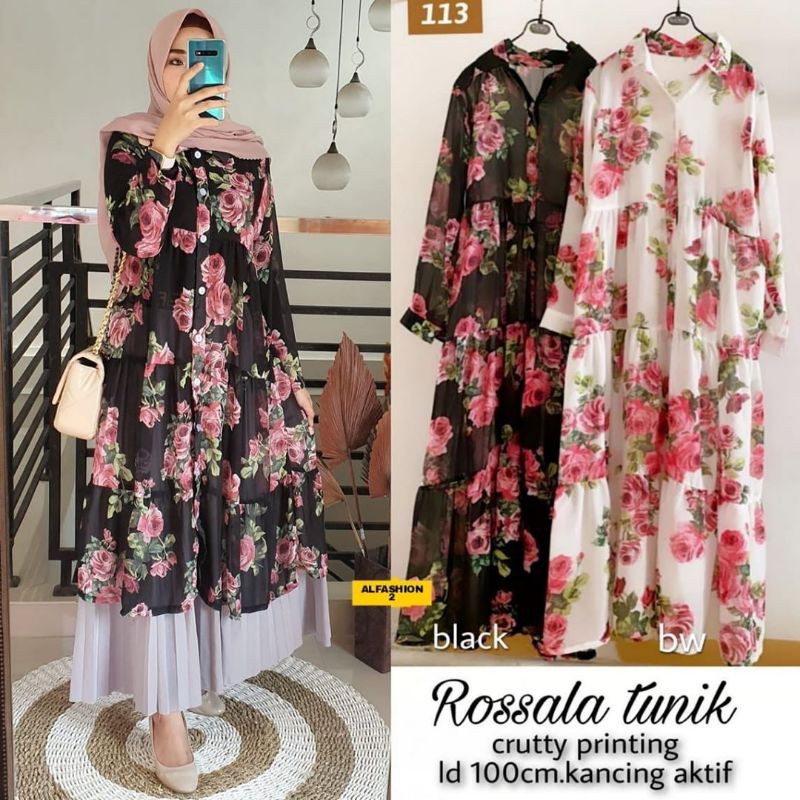 LONG TUNIK BANGKOK CERUTI NAGITA ZAR* FLOWER ROSSALA LOOK ALFASHION 2 SOLO